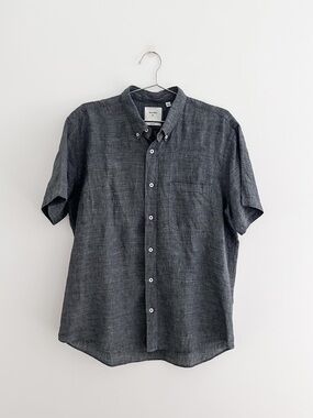 Billy Reid Short Sleeve Linen Shirt Button Front Short Sleeves Charcoal Size XL
